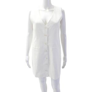 OPT Women Shift Dress White V-Neck Sleeveless Button Linen Blend Size M